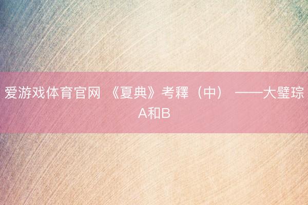 爱游戏体育官网 《夏典》考釋（中） ——大璧琮A和B