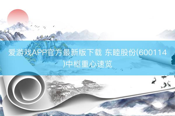 爱游戏APP官方最新版下载 东睦股份(600114)中枢重心速览
