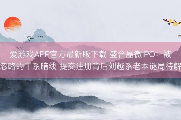 爱游戏APP官方最新版下载 盛合晶微IPO：被忽略的干系暗线 提交注册背后刘越系老本谜局待解